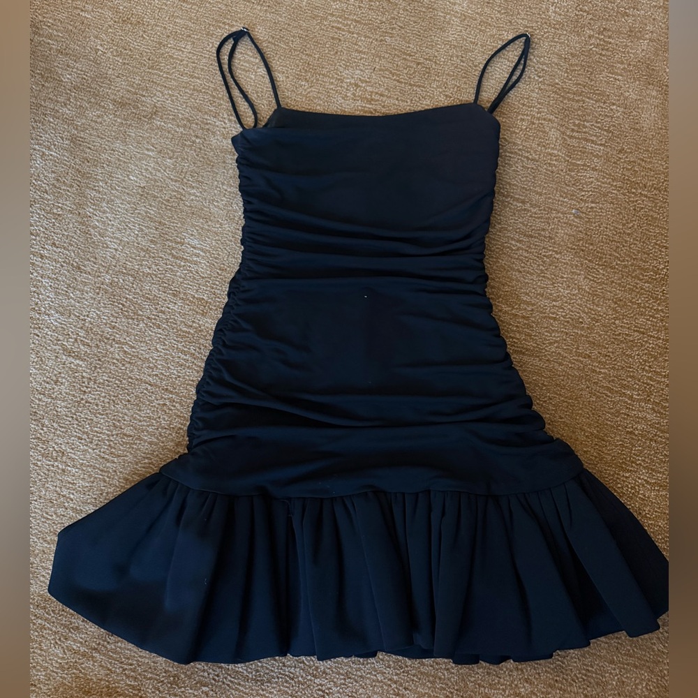 Zara Black Ruched Spaghetti Strap Mini Dress